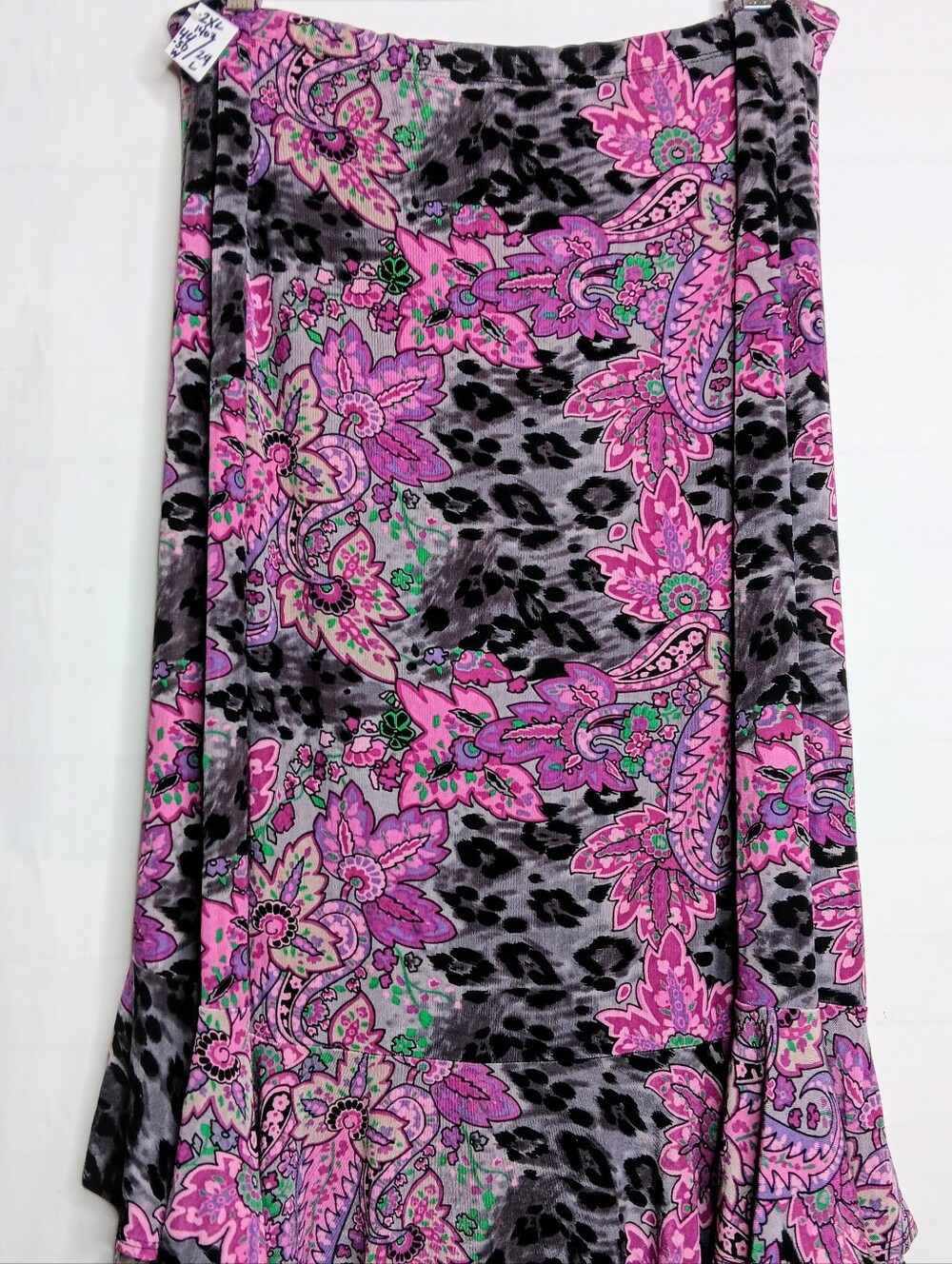 Travel Elements 2XL Vintage Skirt Multi pattern Purple Slinky Ruffle Hem